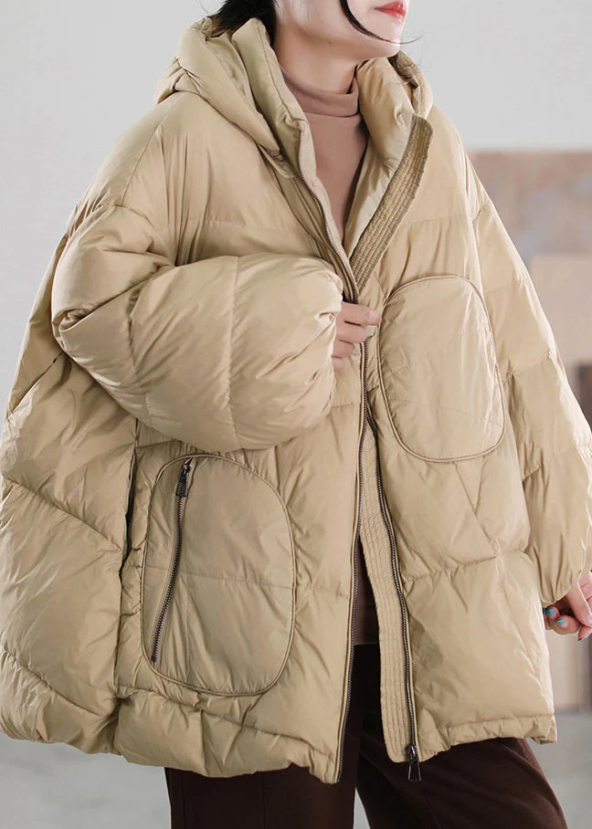 Organic Khaki Stand Collar Zippered Patchwork Hooded Duck Down Down Coat Winter - republicanstateiOrganic Khaki Stand Collar Zippered Patchwork Hooded Duck Down Down Coat Winter - republicanstatei