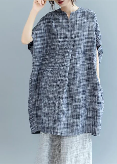 stylish black Plaid natural linen dress oversize traveling dress 2018 Batwing Sleeve o neck baggy dresses - republicanstateistylish black Plaid natural linen dress oversize traveling dress 2018 Batwing Sleeve o neck baggy dresses - republicanstatei
