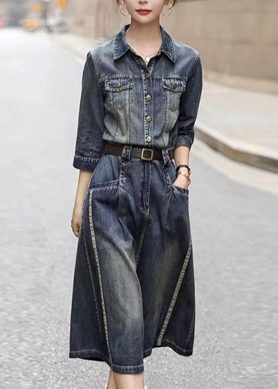 Elegant Denim Blue Peter Pan Collar Patchwork Sashes Long Shirts Dresses Fall - republicanstateiElegant Denim Blue Peter Pan Collar Patchwork Sashes Long Shirts Dresses Fall - republicanstatei