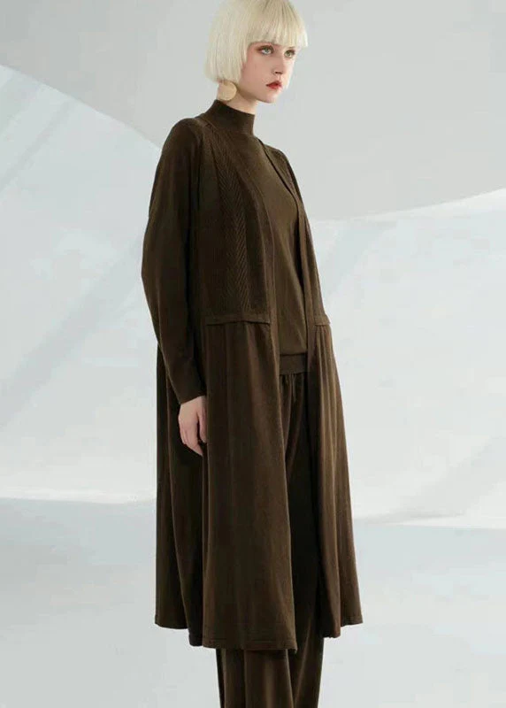Simple Chocolate Green V Neck Patchwork Wool Loose Cardigan Long Sleeve - republicanstateiSimple Chocolate Green V Neck Patchwork Wool Loose Cardigan Long Sleeve - republicanstatei