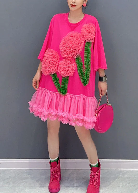 Italian Black O-Neck Floral Tulle Patchwork Mid T Shirts Dress Long Sleeve - republicanstateiItalian Black O-Neck Floral Tulle Patchwork Mid T Shirts Dress Long Sleeve - republicanstatei