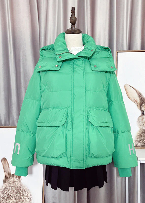 Modern Green Peter Pan Collar Zippered Button Remvable Hooded Duck Down Filled Down Coat Winter - republicanstateiModern Green Peter Pan Collar Zippered Button Remvable Hooded Duck Down Filled Down Coat Winter - republicanstatei