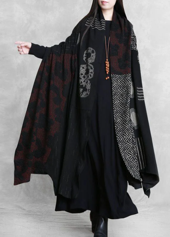 French Black Oversized Patchwork Print Cotton Loose Cardigan Batwing Sleeve - republicanstateiFrench Black Oversized Patchwork Print Cotton Loose Cardigan Batwing Sleeve - republicanstatei