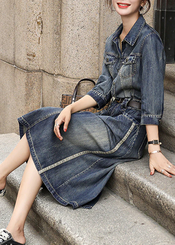 Elegant Denim Blue Peter Pan Collar Patchwork Sashes Long Shirts Dresses Fall - republicanstateiElegant Denim Blue Peter Pan Collar Patchwork Sashes Long Shirts Dresses Fall - republicanstatei