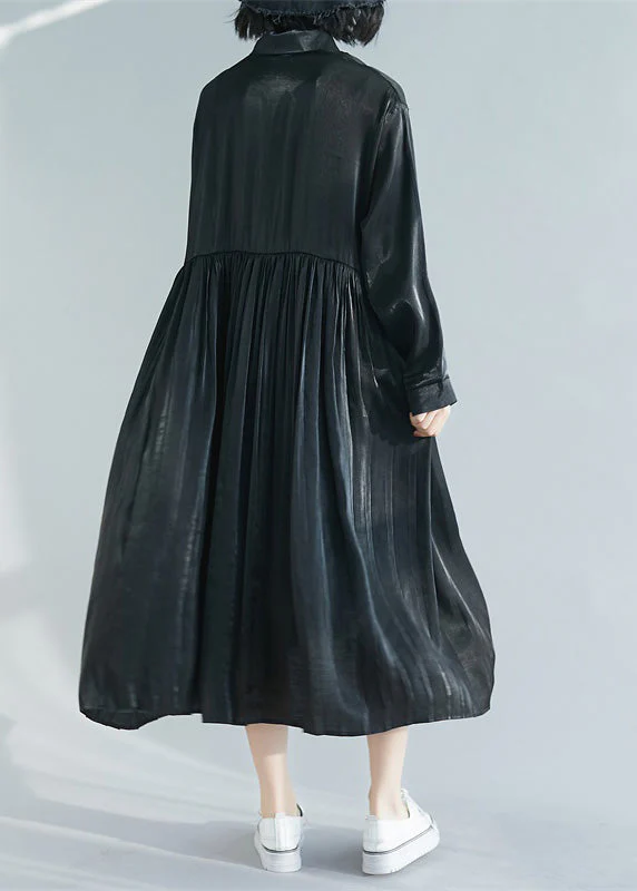 Italian Black Peter Pan Collar Patchwork Button Silk Maxi Shirts Dresses Spring - republicanstateiItalian Black Peter Pan Collar Patchwork Button Silk Maxi Shirts Dresses Spring - republicanstatei