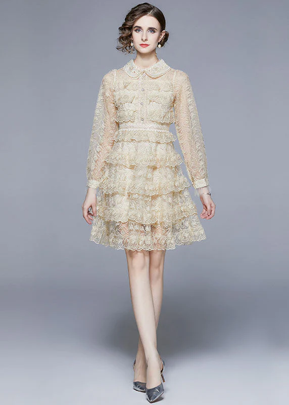 Beige Tulle Holiday Dress Peter Pan Collar Layered Ruffles Long Sleeve - republicanstateiBeige Tulle Holiday Dress Peter Pan Collar Layered Ruffles Long Sleeve - republicanstatei
