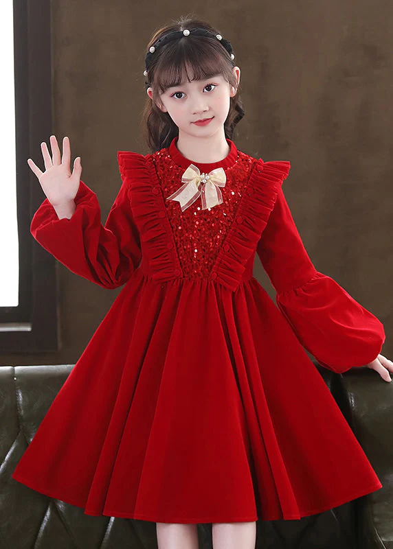 Lovely Red Ruffled Sequins Patchwork Warm Fleece Baby Girls Dress Winter - republicanstateiLovely Red Ruffled Sequins Patchwork Warm Fleece Baby Girls Dress Winter - republicanstatei