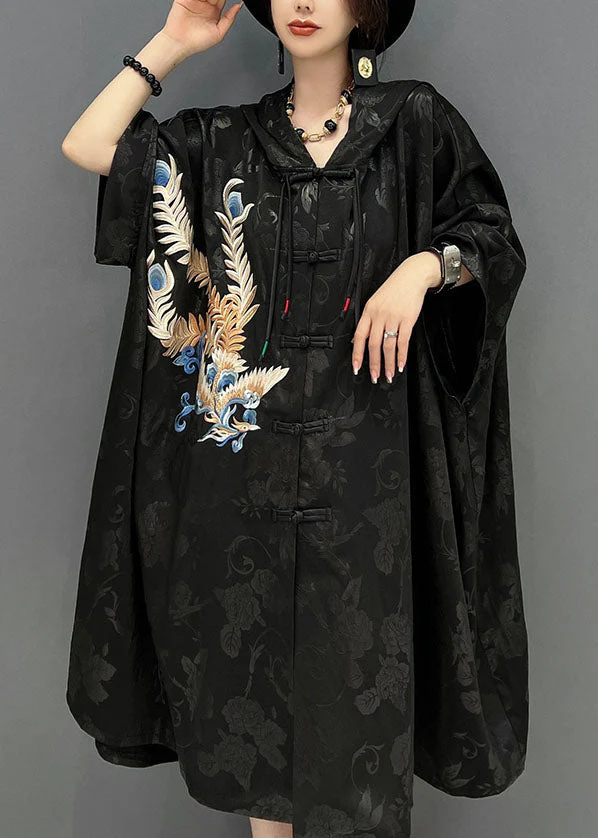 Chinese Style Black Hooded Embroideried Jacquard Cotton Trench Coat Fall - republicanstateiChinese Style Black Hooded Embroideried Jacquard Cotton Trench Coat Fall - republicanstatei