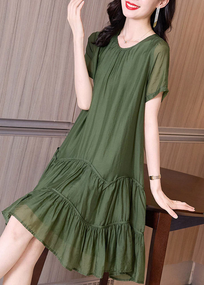 Boutique Blackish Green O-Neck Ruffles Cinched Vacation Dresses Short Sleeve - republicanstateiBoutique Blackish Green O-Neck Ruffles Cinched Vacation Dresses Short Sleeve - republicanstatei