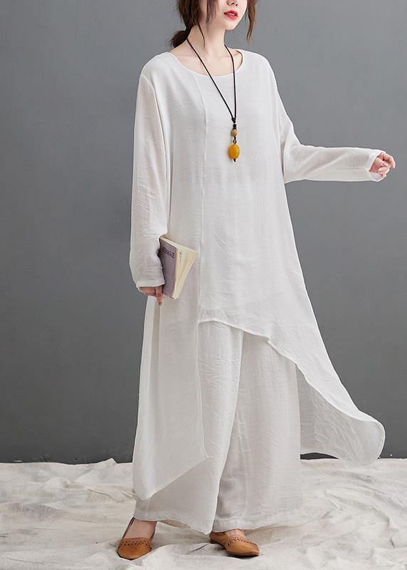 Large Size Loose Art Long White Top Casual Wide Leg Pants Two Piece Suit For Women - republicanstateiLarge Size Loose Art Long White Top Casual Wide Leg Pants Two Piece Suit For Women - republicanstatei