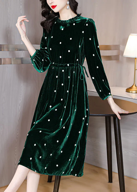 Beautiful Green Ruffled Wrinkled Drawstring Patchwork Velour Dress Fall - republicanstateiBeautiful Green Ruffled Wrinkled Drawstring Patchwork Velour Dress Fall - republicanstatei