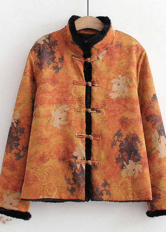 Vintage Yellow Chinese Button Patchwork Silk Print Warm Fleece Coats Spring - republicanstateiVintage Yellow Chinese Button Patchwork Silk Print Warm Fleece Coats Spring - republicanstatei