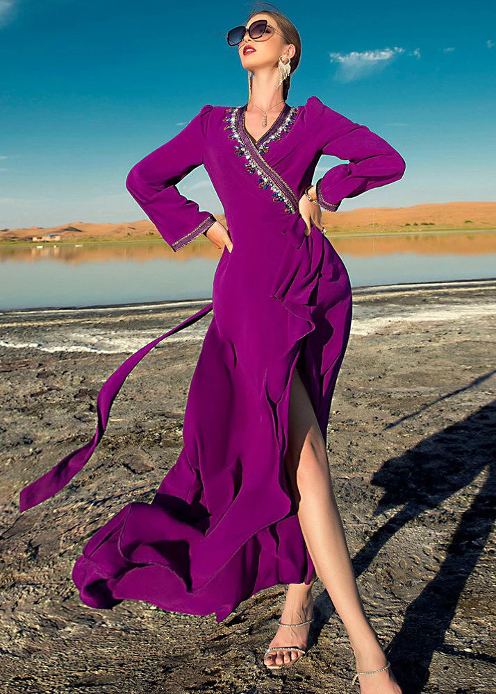 Italian Purple Asymmetrical Ruffled Patchwork Tassel Chiffon Maxi Dress Long Sleeve - republicanstateiItalian Purple Asymmetrical Ruffled Patchwork Tassel Chiffon Maxi Dress Long Sleeve - republicanstatei