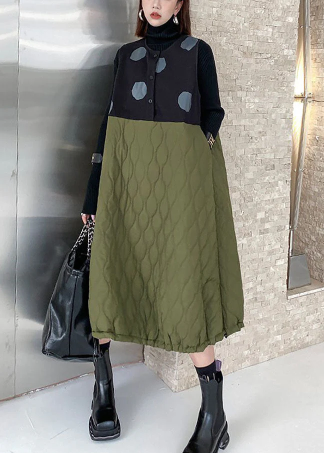 Simple Colorblock O-Neck Woolen Patchwork Fine Cotton Filled Maxi Dresses Winter - republicanstateiSimple Colorblock O-Neck Woolen Patchwork Fine Cotton Filled Maxi Dresses Winter - republicanstatei