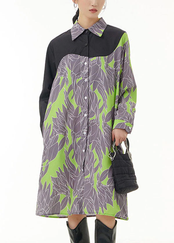 Modern Grey Peter Pan Collar Print Patchwork Cotton Shirts Dresses Spring - republicanstateiModern Grey Peter Pan Collar Print Patchwork Cotton Shirts Dresses Spring - republicanstatei