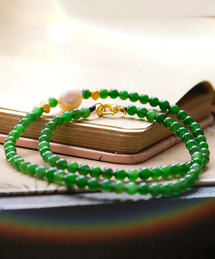 Modern Green Sterling Silver Overgild Jade Pearl Graduated Bead Necklace - republicanstateiModern Green Sterling Silver Overgild Jade Pearl Graduated Bead Necklace - republicanstatei