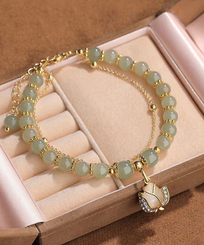 Stylish Little Green Sterling Silver Overgild 14K Gold Jade Zircon Charm Bracelet - republicanstateiStylish Little Green Sterling Silver Overgild 14K Gold Jade Zircon Charm Bracelet - republicanstatei