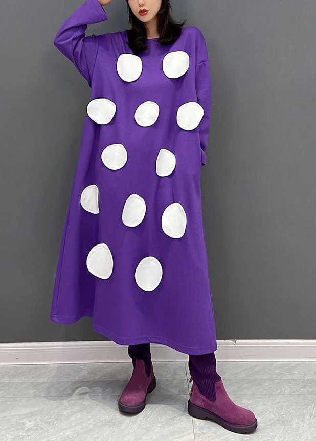 Modern Purple Oversized Dot Applique Cotton Pullover Sweatshirt Dresses Fall - republicanstateiModern Purple Oversized Dot Applique Cotton Pullover Sweatshirt Dresses Fall - republicanstatei