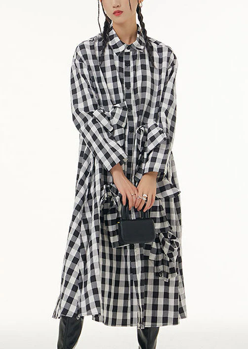 Stylish Plaid Peter Pan Collar Bow Patchwork Cotton Shirts Dresses Spring - republicanstateiStylish Plaid Peter Pan Collar Bow Patchwork Cotton Shirts Dresses Spring - republicanstatei