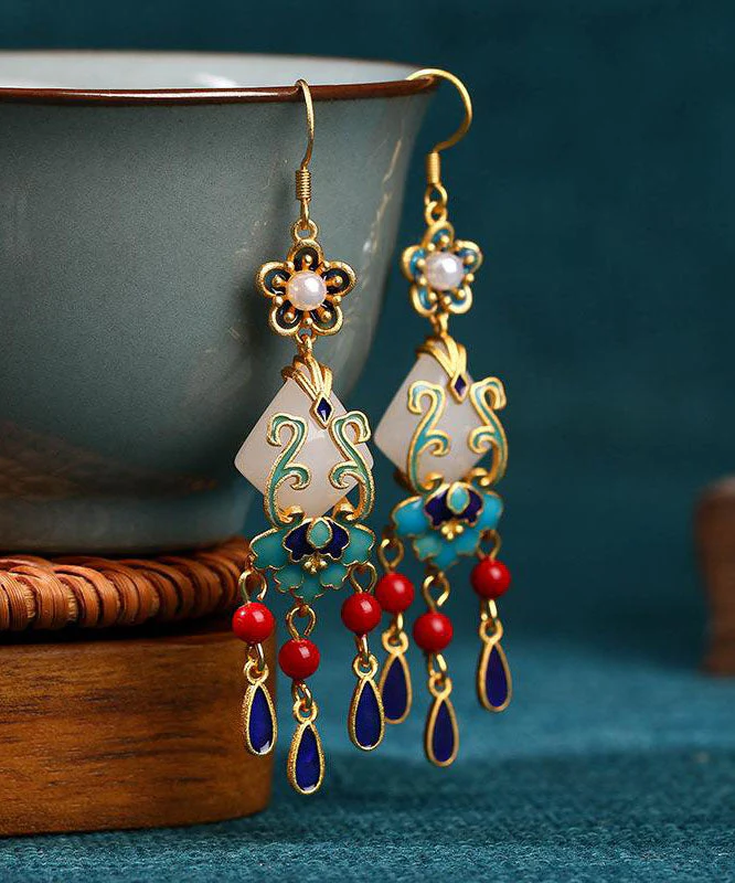 Regular Colorblock Copper Overgild Inlaid Gem Stone Jade Water Drop Drop Earrings - republicanstateiRegular Colorblock Copper Overgild Inlaid Gem Stone Jade Water Drop Drop Earrings - republicanstatei