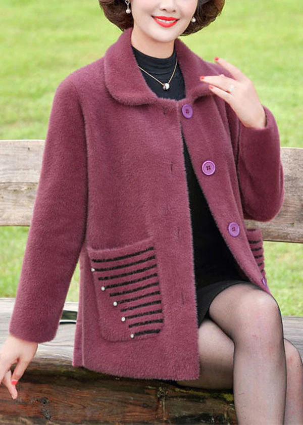 Plus Size Purple Peter Pan Collar Striped Pockets Mink Hair Knitted Coat Winter - republicanstateiPlus Size Purple Peter Pan Collar Striped Pockets Mink Hair Knitted Coat Winter - republicanstatei