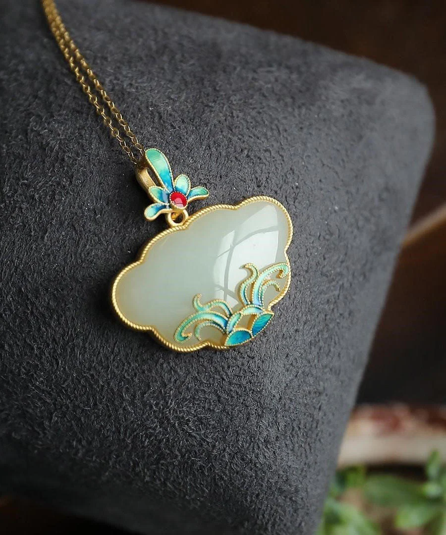 Retro Blue Sterling Silver Gilded Inlaid Cloisonne Jade Pendant Necklace - republicanstateiRetro Blue Sterling Silver Gilded Inlaid Cloisonne Jade Pendant Necklace - republicanstatei
