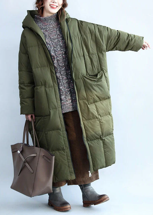 Boutique Army Green Hooded Zippered Pockets Duck Down Puffer Coat Winter - republicanstateiBoutique Army Green Hooded Zippered Pockets Duck Down Puffer Coat Winter - republicanstatei