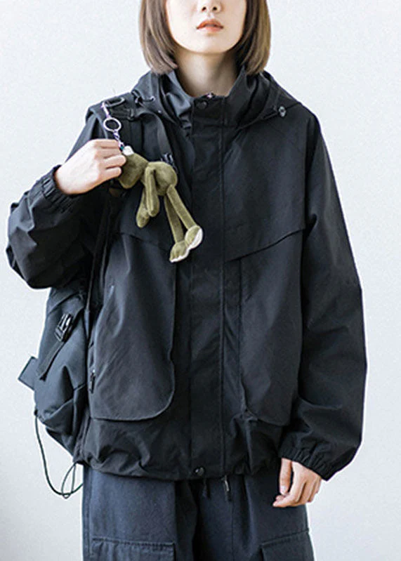 Casual Black Patchwork Button Pockets Zippered Drawstring Hooded Coats Long Sleeve - republicanstateiCasual Black Patchwork Button Pockets Zippered Drawstring Hooded Coats Long Sleeve - republicanstatei
