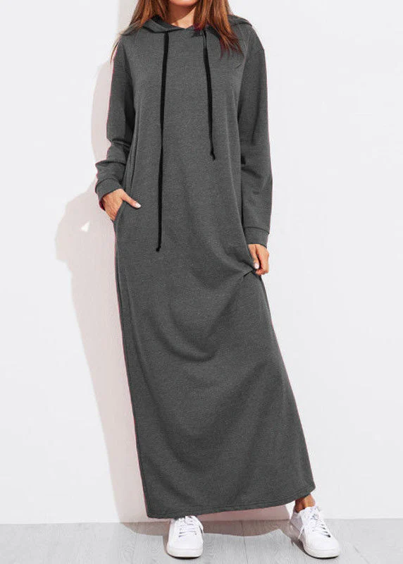 Casual Women Solid Color Full Sleeve Long Hooded Sweatshirt Dress Dark Gray - republicanstateiCasual Women Solid Color Full Sleeve Long Hooded Sweatshirt Dress Dark Gray - republicanstatei