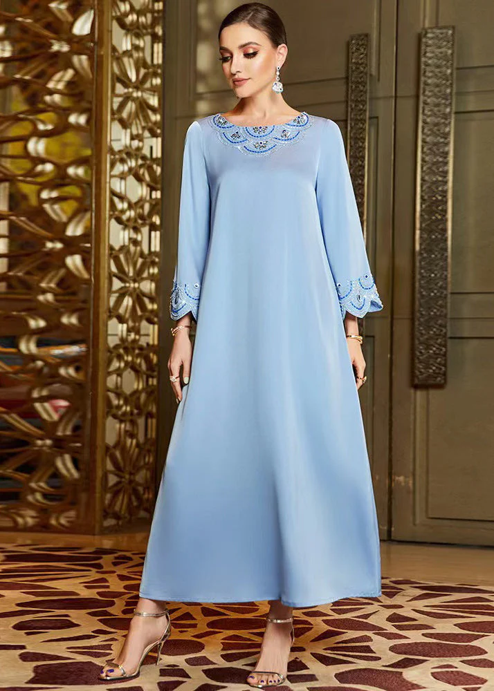 Casual Blue Embroideried Nail Bead Chiffon Vacation Long Dresses Long Sleeve - republicanstateiCasual Blue Embroideried Nail Bead Chiffon Vacation Long Dresses Long Sleeve - republicanstatei