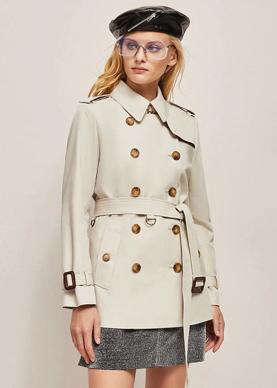 Fitted White Peter Pan Collar Double Breast Solid Cotton Cinch Trench Spring - republicanstateiFitted White Peter Pan Collar Double Breast Solid Cotton Cinch Trench Spring - republicanstatei
