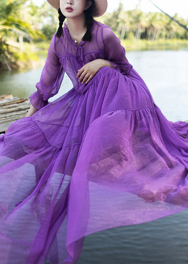 DIY Purple O-Neck Neck Tie Patchwork Chiffon Long Holiday Dresses Spring - republicanstateiDIY Purple O-Neck Neck Tie Patchwork Chiffon Long Holiday Dresses Spring - republicanstatei