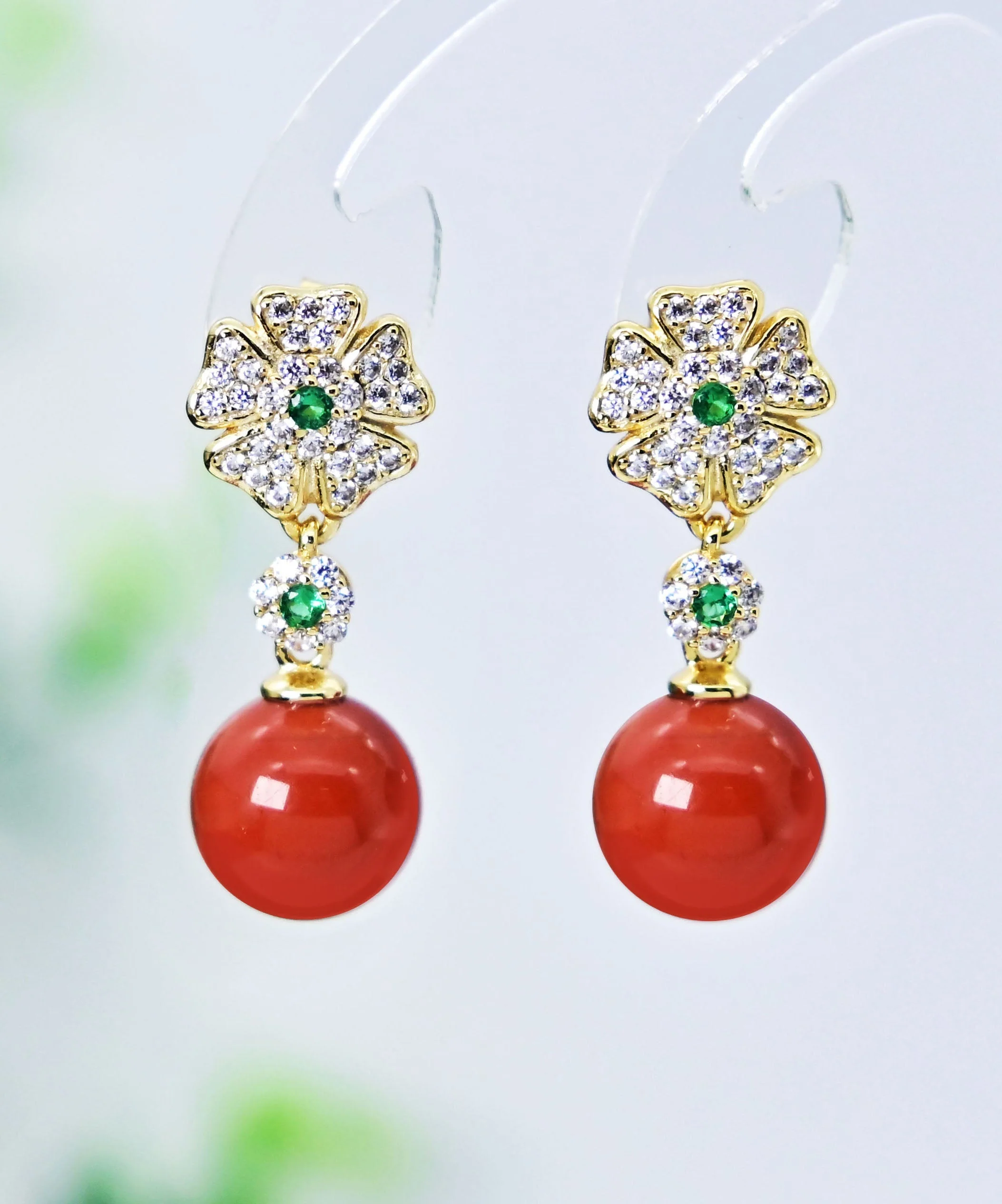 Modern Gold Sterling Silver Overgild Agate Zircon Floral Drop Earrings - republicanstateiModern Gold Sterling Silver Overgild Agate Zircon Floral Drop Earrings - republicanstatei