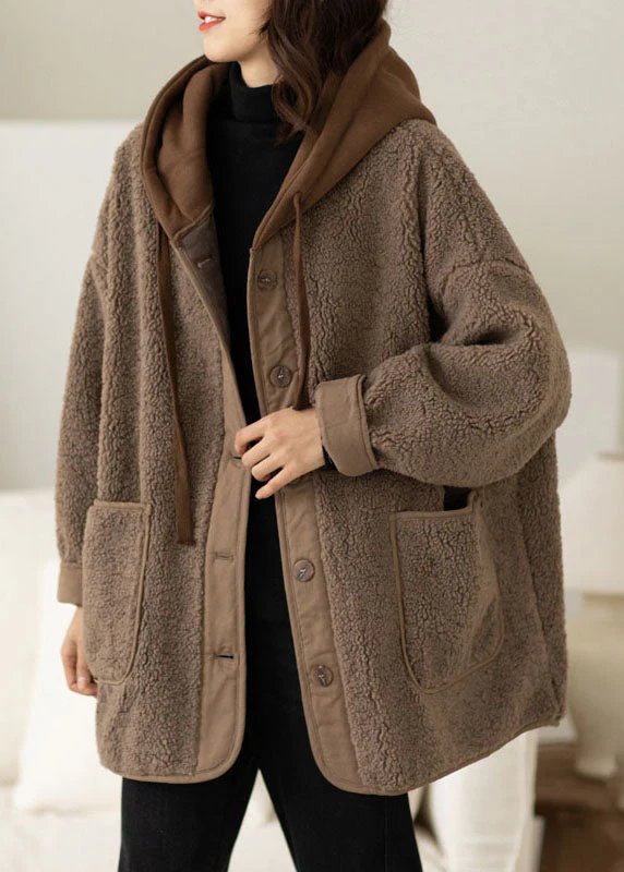 Chocolate Fake Two Piece Fine Cotton Filled Teddy Faux Fur Jackets Hooded Drawstring Winter - republicanstateiChocolate Fake Two Piece Fine Cotton Filled Teddy Faux Fur Jackets Hooded Drawstring Winter - republicanstatei