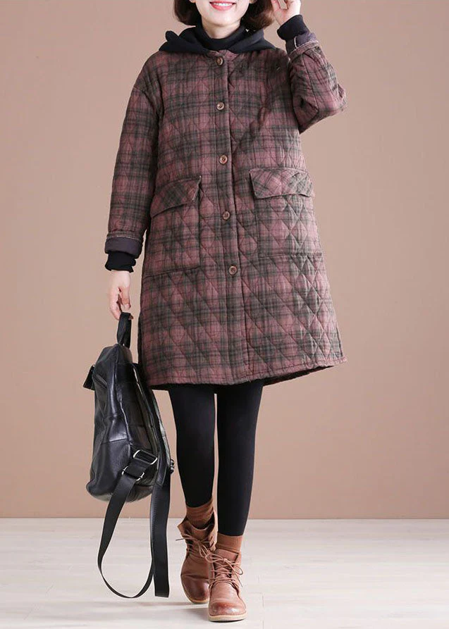 Vintage Red Hooded Plaid Side Open Fine Cotton Filled Jacket In Winter - republicanstateiVintage Red Hooded Plaid Side Open Fine Cotton Filled Jacket In Winter - republicanstatei