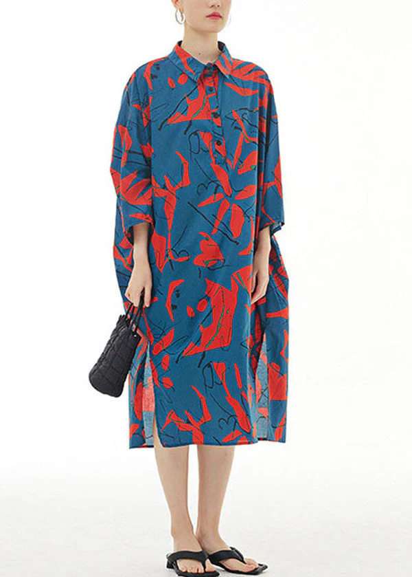 Plus Size Blue Peter Pan Collar Print Patchwork Cotton Shirts Dress Spring - republicanstateiPlus Size Blue Peter Pan Collar Print Patchwork Cotton Shirts Dress Spring - republicanstatei