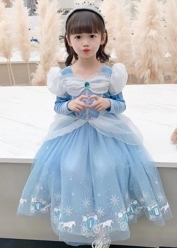 Fine Blue Wrinkled Cartoon Patchwork Tulle Kids Girls Princess Dress Fall - republicanstateiFine Blue Wrinkled Cartoon Patchwork Tulle Kids Girls Princess Dress Fall - republicanstatei
