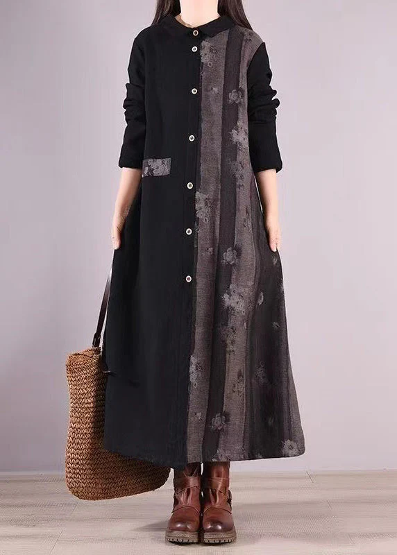 Black Print Patchwork Warm Fleece Shirts Dresses Peter Pan Collar Fall - republicanstateiBlack Print Patchwork Warm Fleece Shirts Dresses Peter Pan Collar Fall - republicanstatei