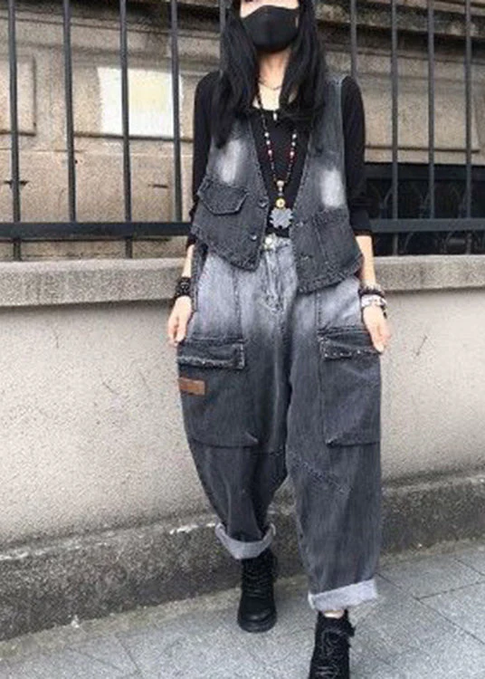 Gradient Color Black V Neck Patchwork Waistcoat And Harem Pants Two Pieces Set Spring - republicanstateiGradient Color Black V Neck Patchwork Waistcoat And Harem Pants Two Pieces Set Spring - republicanstatei