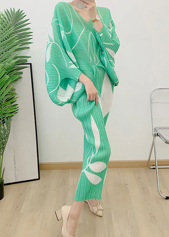 Elegant Light Green V Neck Print Wrinkled Vacation Dresses Long Sleeve - republicanstateiElegant Light Green V Neck Print Wrinkled Vacation Dresses Long Sleeve - republicanstatei