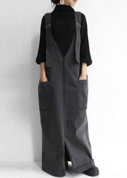Unique Dark Grey V Neck Pockets Patchwork Denim Carpenter Dress Spring - republicanstateiUnique Dark Grey V Neck Pockets Patchwork Denim Carpenter Dress Spring - republicanstatei