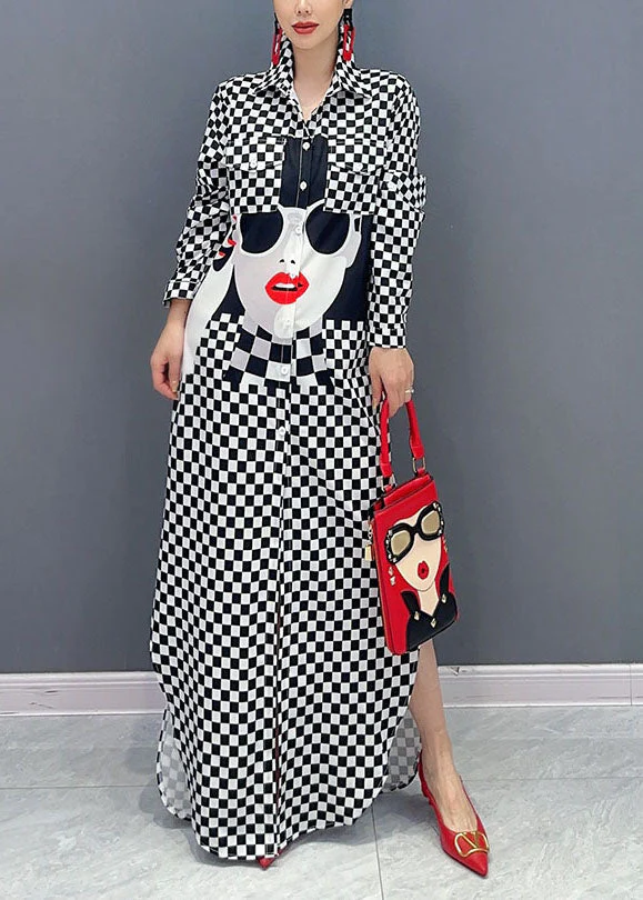 Plus Size Plaid Patchwork Peter Pan Collar Print Girl Side Open Long Shirts Dresses Long Sleeve - republicanstateiPlus Size Plaid Patchwork Peter Pan Collar Print Girl Side Open Long Shirts Dresses Long Sleeve - republicanstatei