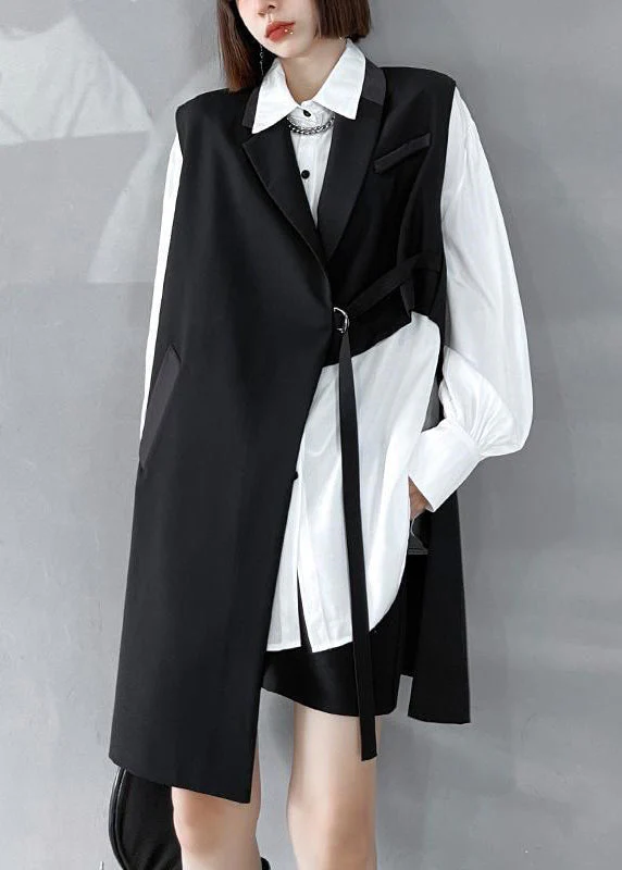 Modern Black Peter Pan Collar Asymmetrical Sashes Waistcoat Sleeveless - republicanstateiModern Black Peter Pan Collar Asymmetrical Sashes Waistcoat Sleeveless - republicanstatei