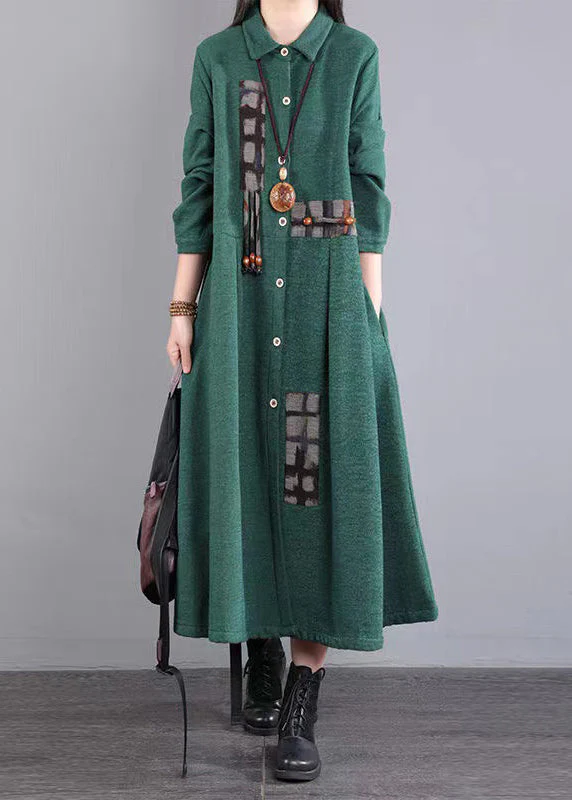 Green Pockets Patchwork Warm Fleece Maxi Dresses Peter Pan Collar Winter - republicanstateiGreen Pockets Patchwork Warm Fleece Maxi Dresses Peter Pan Collar Winter - republicanstatei