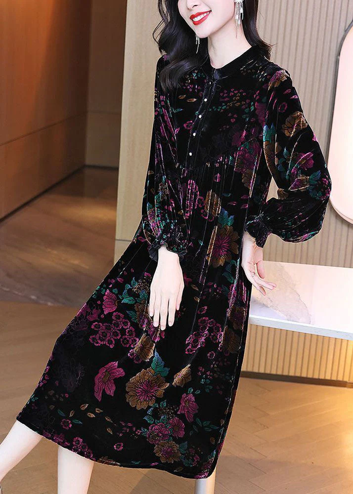 Fitted Black Oversized Patchwork Print Wrinkled Silk Velour Long Dress Spring - republicanstateiFitted Black Oversized Patchwork Print Wrinkled Silk Velour Long Dress Spring - republicanstatei