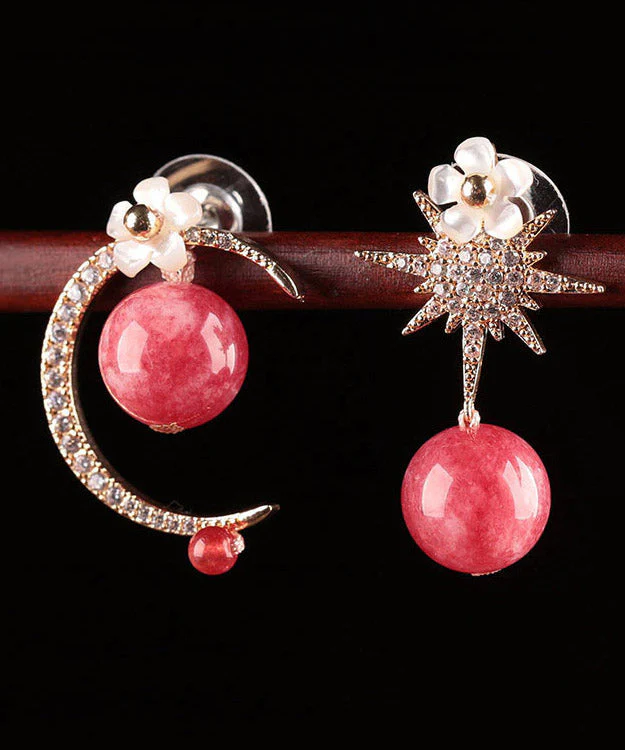 Chic Red Sterling Silver Zircon Shell Flower Asymmetricar Hoop Earrings - republicanstateiChic Red Sterling Silver Zircon Shell Flower Asymmetricar Hoop Earrings - republicanstatei