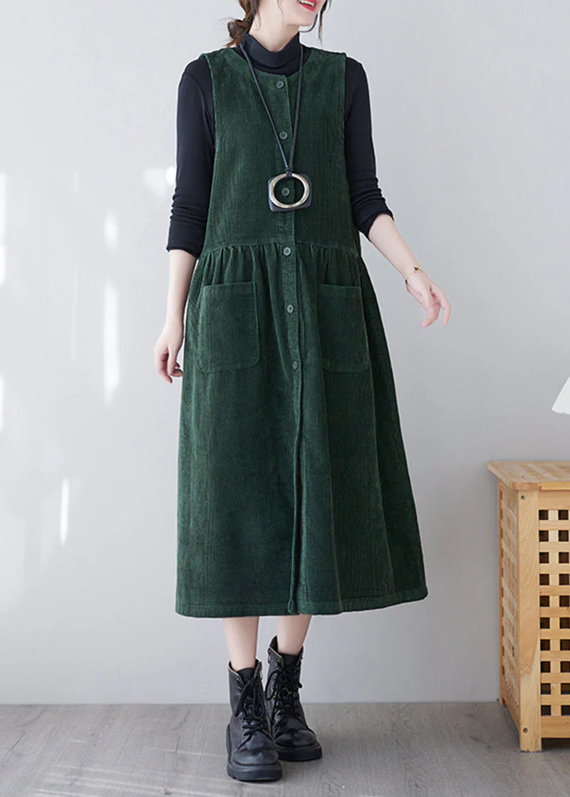 French Green O-Neck Patchwork Pockets Corduroy Vacation Dresses Spring - republicanstateiFrench Green O-Neck Patchwork Pockets Corduroy Vacation Dresses Spring - republicanstatei