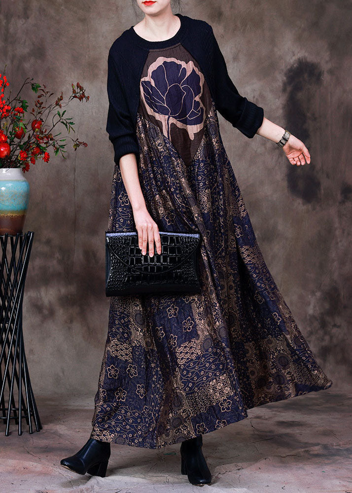 Stylish Purple O-Neck Asymmetrical Patchwork Print Silk Dress Long Sleeve - republicanstateiStylish Purple O-Neck Asymmetrical Patchwork Print Silk Dress Long Sleeve - republicanstatei