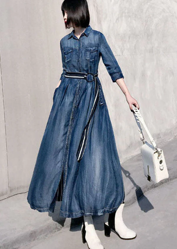 Style Blue Peter Pan Collar Patchwork Striped Denim Cinched Dress Spring - republicanstateiStyle Blue Peter Pan Collar Patchwork Striped Denim Cinched Dress Spring - republicanstatei