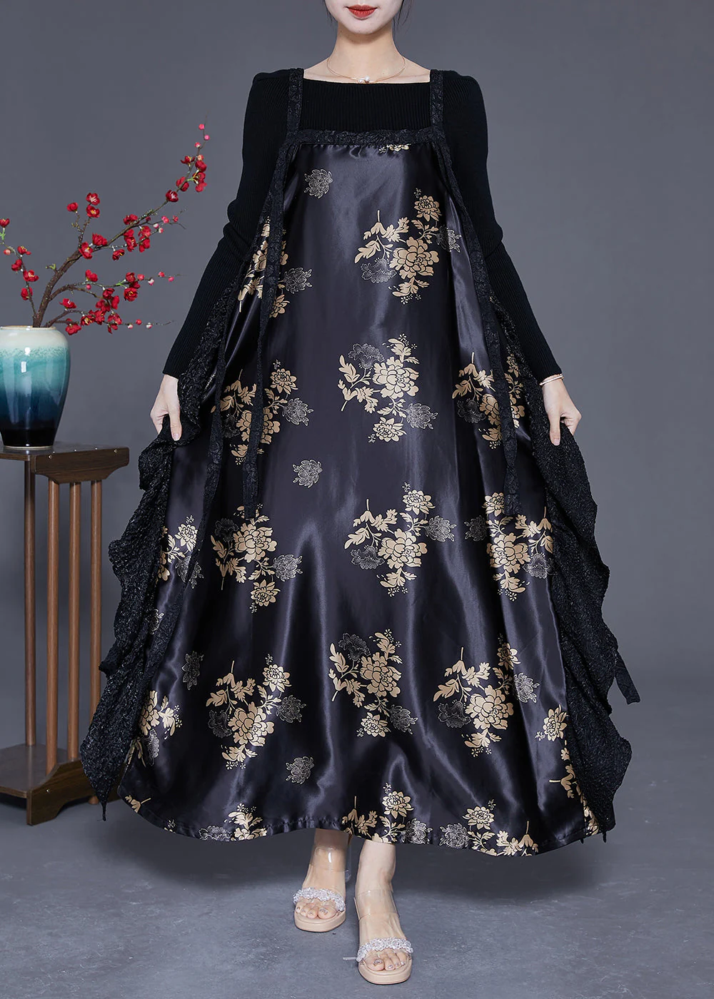 Original Design Black Oversized Patchwork Exra Large Hem Silk Dress Spring - republicanstateiOriginal Design Black Oversized Patchwork Exra Large Hem Silk Dress Spring - republicanstatei